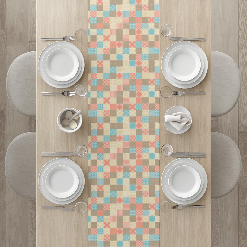 Colorful Modern Geometric Square Pattern Runner