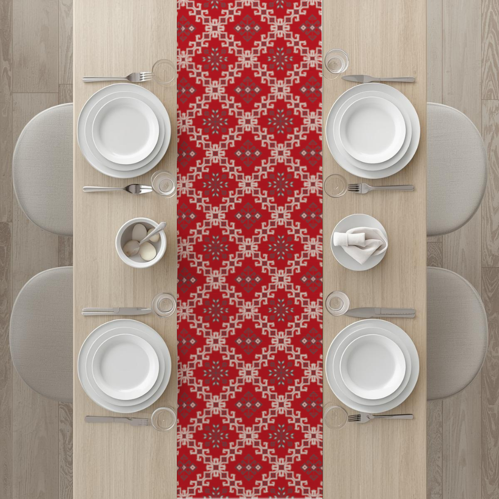 Red Ethnic Embroidery Pattern Runner