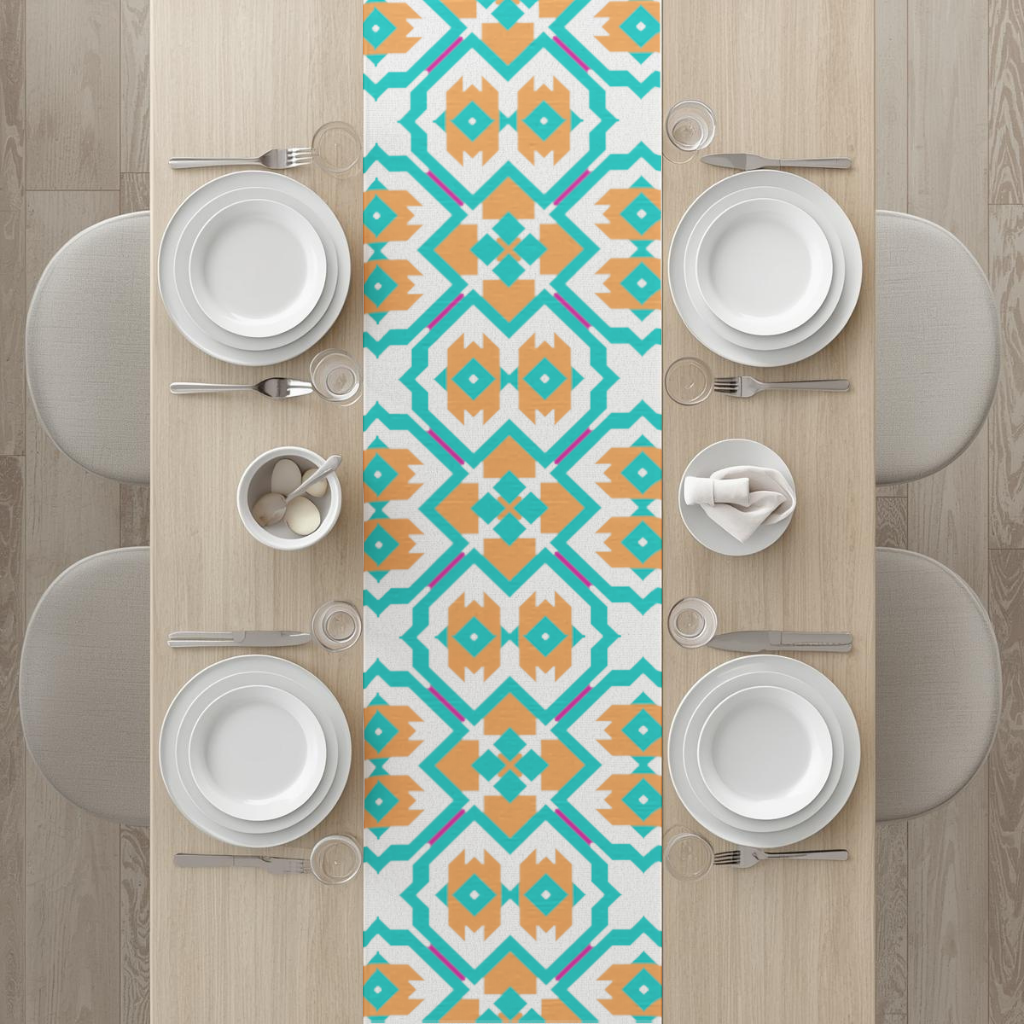 Orange and Turquoise Geometric Pattern Runner