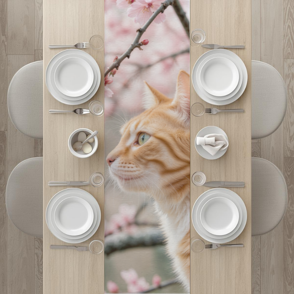 Adorable Ginger Cat Portrait Among Spring Flowers Runner