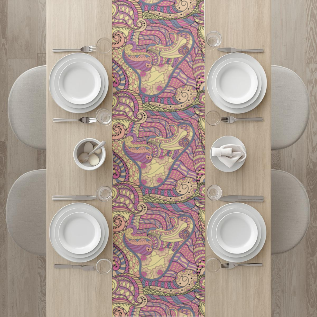 Psychedelic Zentangle Çiçek Masa Runner