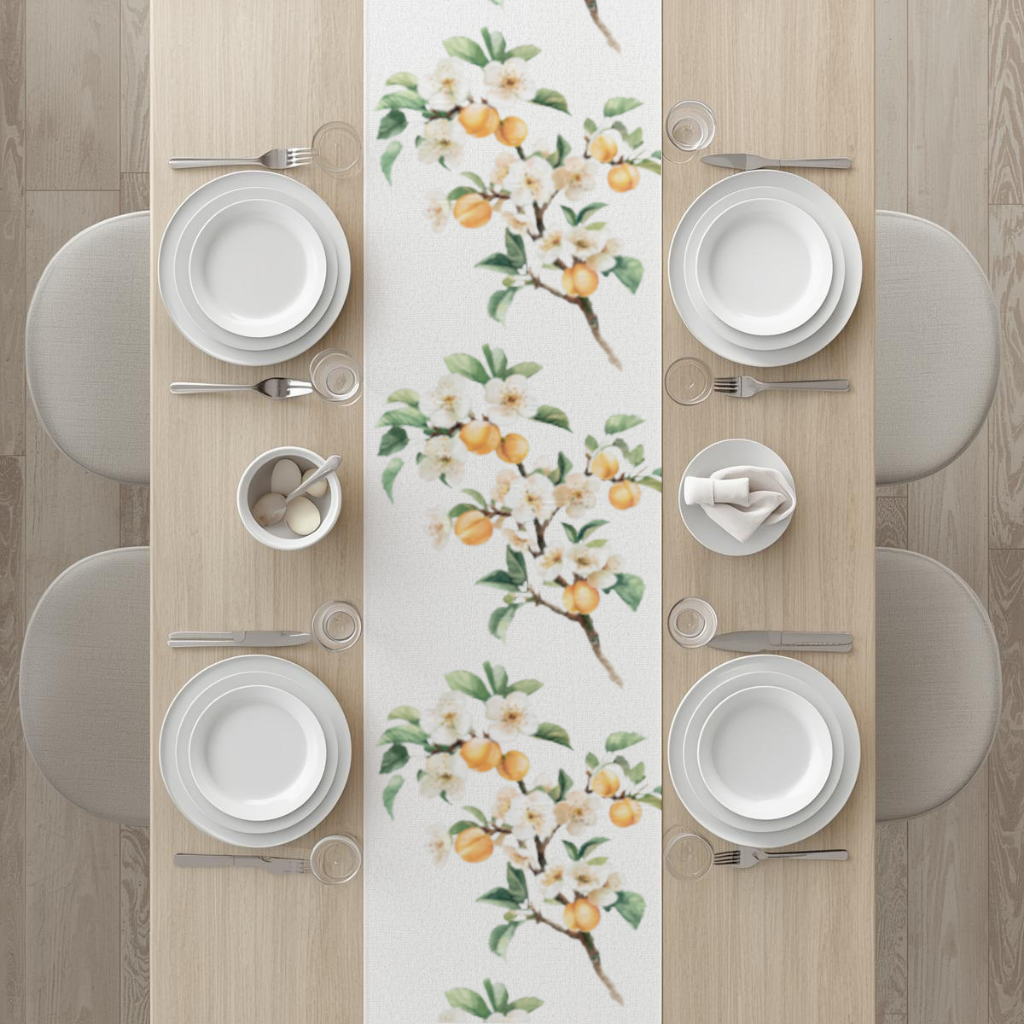 Watercolor Apricot Blossom Branch Runner