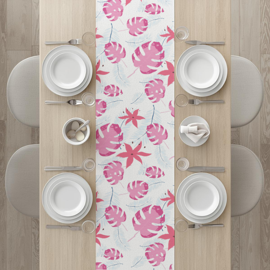 Pembe Monstera ve Tropikal Lilyum Masa Runner