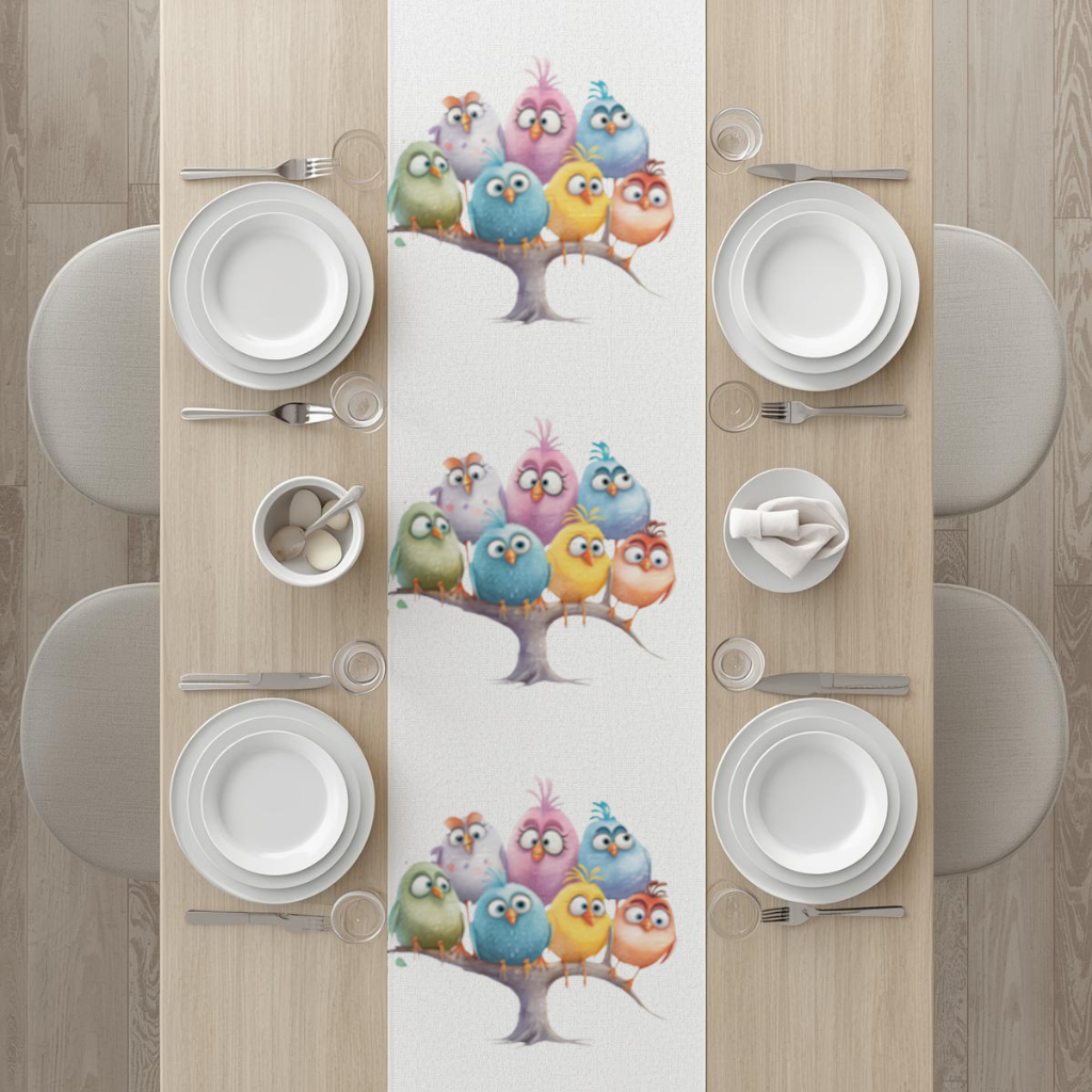 Whimsical Colorful Birds on Branch Runner