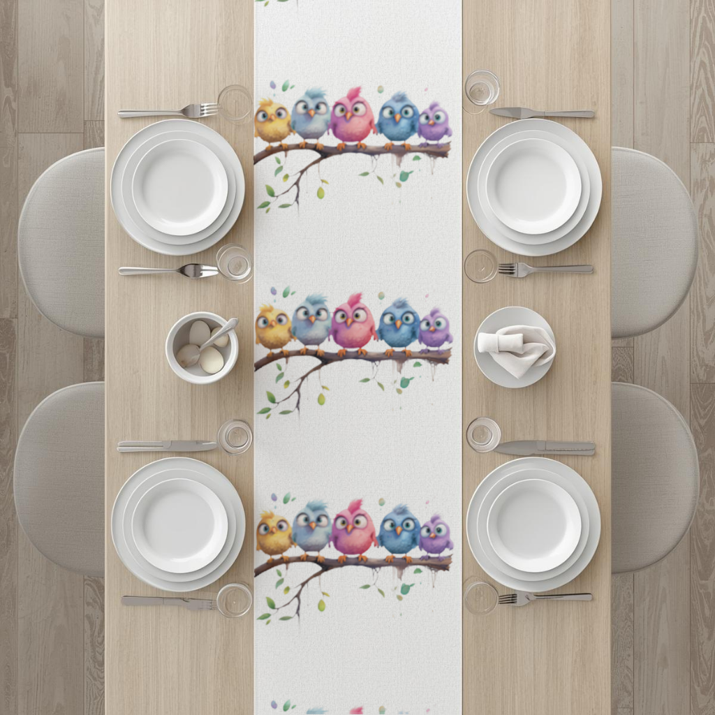 Daldaki Beş Renkli Kawaii Kuş Masa Runner