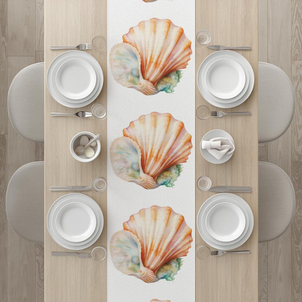Iridescent Pearls in Orange Scallop Seashell Runner
