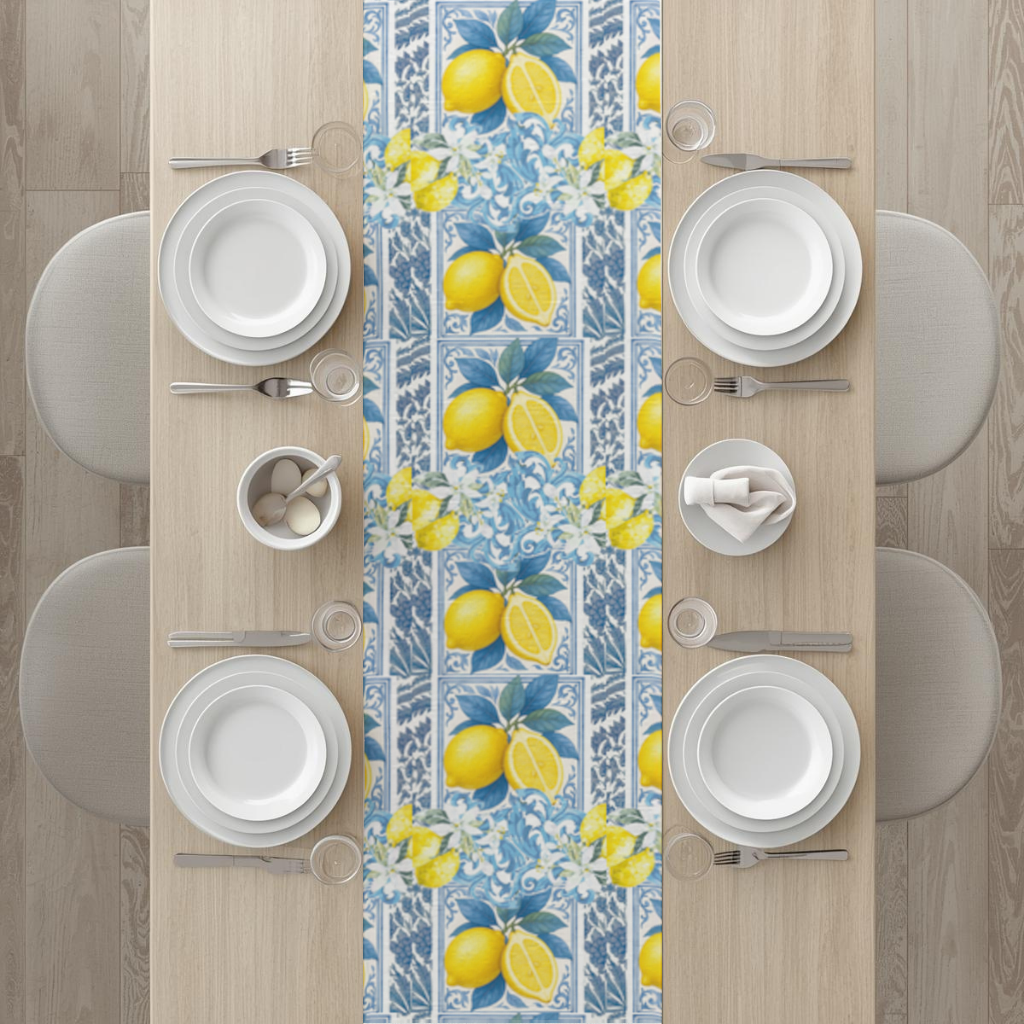 Mediterranean Lemon and Blue Azulejo Tile Pattern 