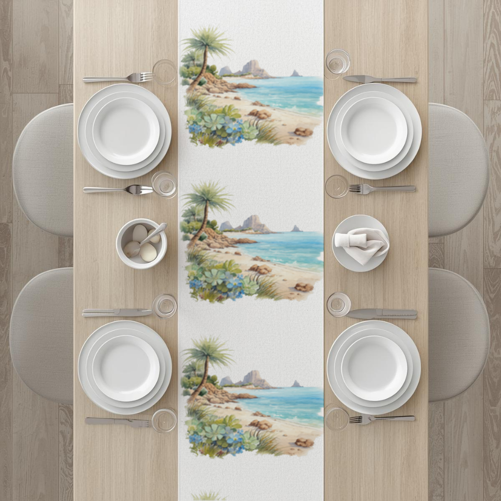 Tropical Palm Tree and Turquoise Sea Runner