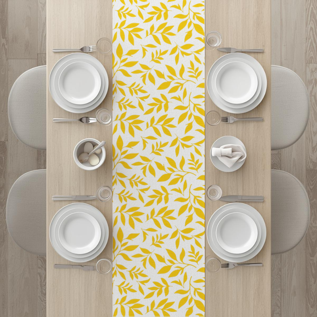 Mustard Yellow Botanical Leaves Runner