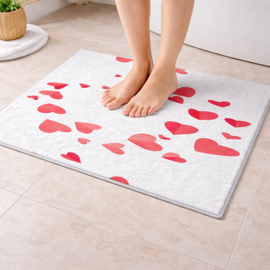Red Hearts Frame Design Bath Mat