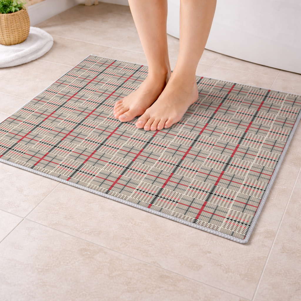 Red Black Geometric Tribal Pattern Bath Mat