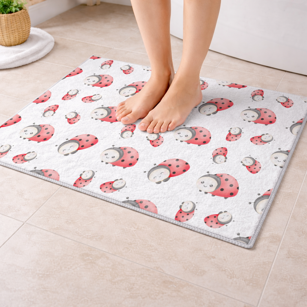 Cute Kawaii Ladybug Pattern Bath Mat