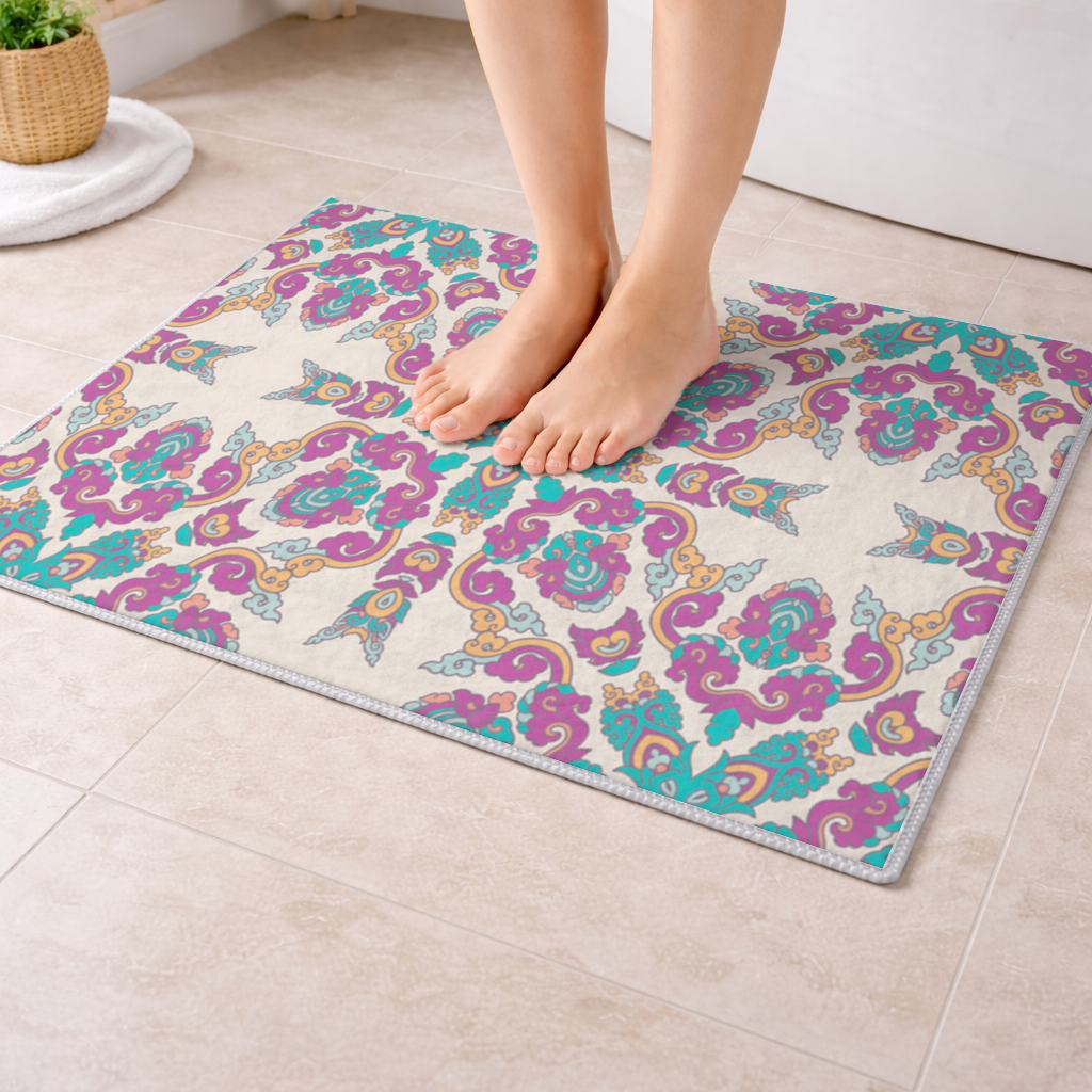 Renkli Oryantal Motifli Simetrik Mandala Deseni Banyo Halısı