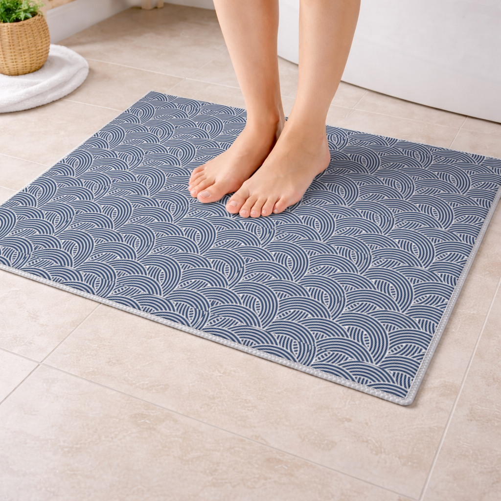 Navy and White Semi Circle Geometric Pattern Bath Mat