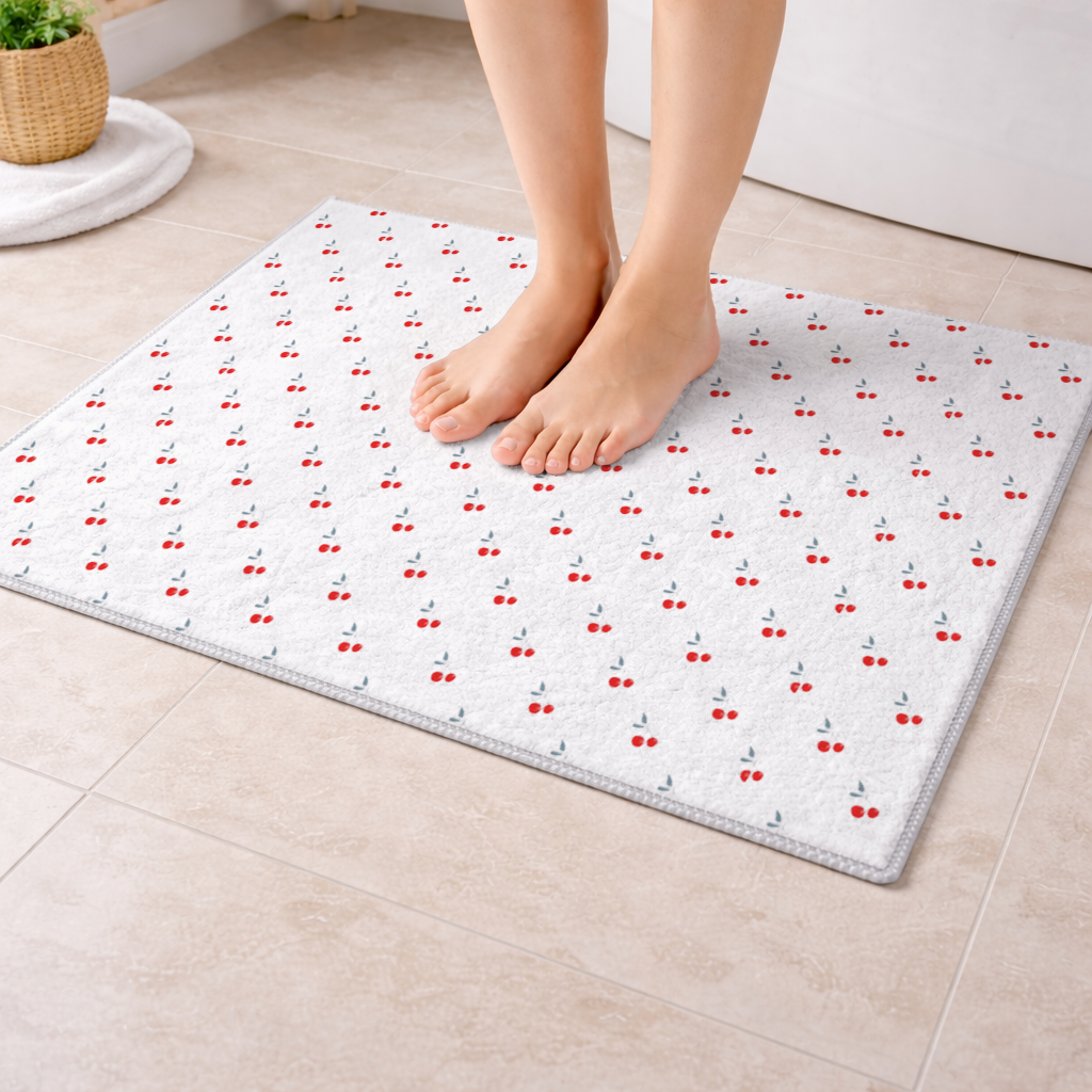 Minimal Cherry Repeat Pattern Background Bath Mat