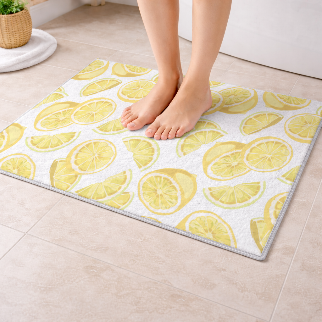 Taze Limon Dilimli Canlı Yaz Deseni Banyo Halısı