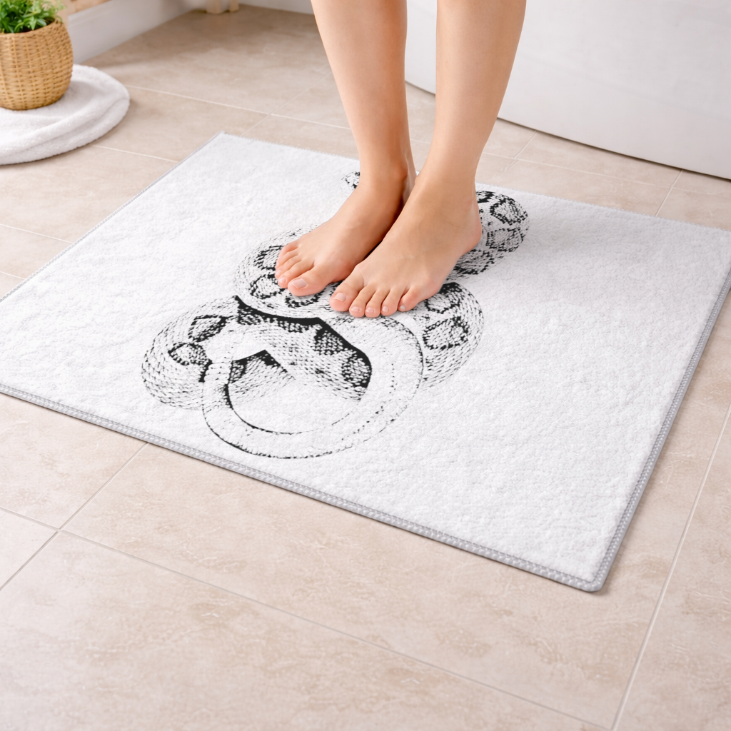 Detailed Vintage Rattlesnake Illustration Bath Mat
