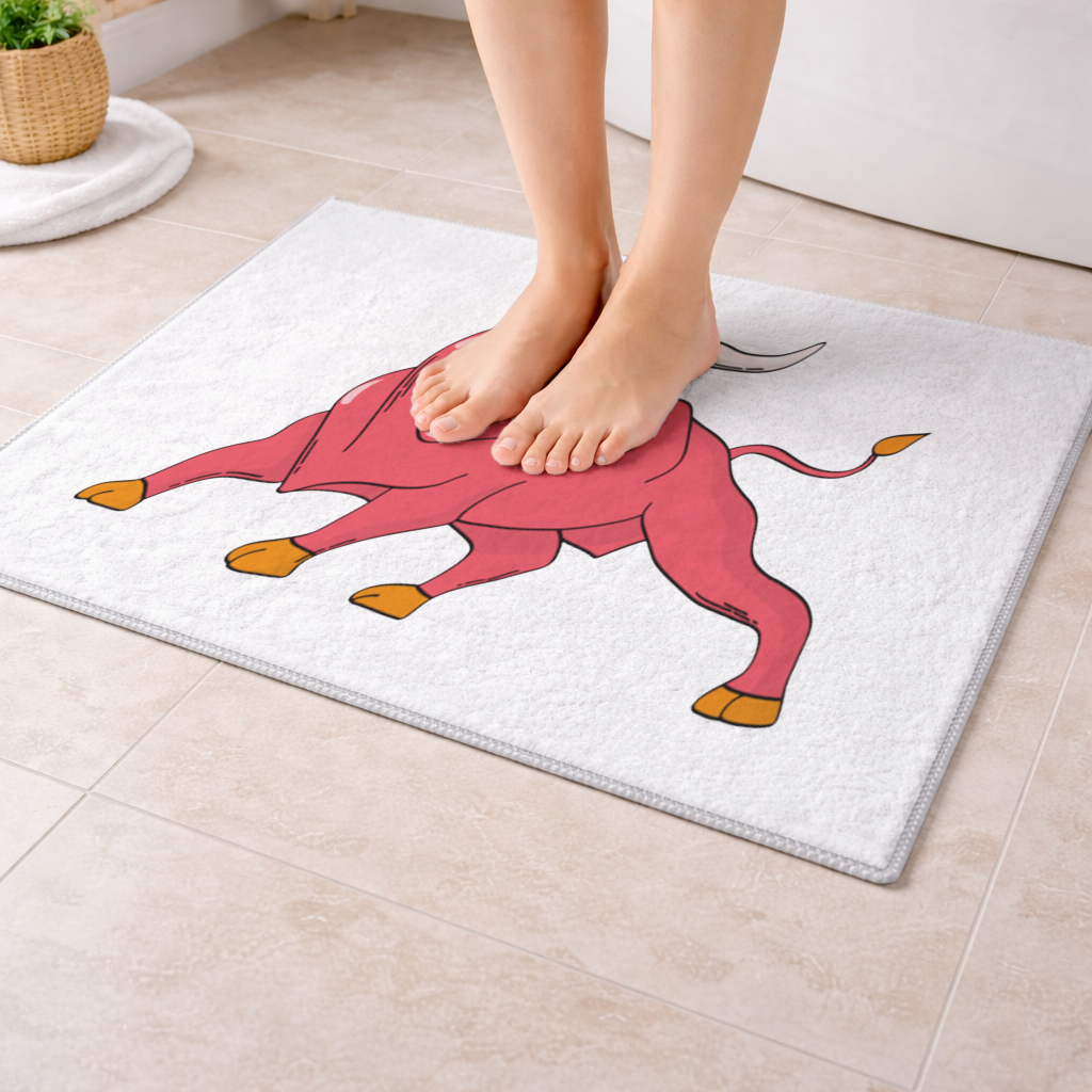 Spanish Red Bull Illustration Inspired by Matador Theme Bath Mat