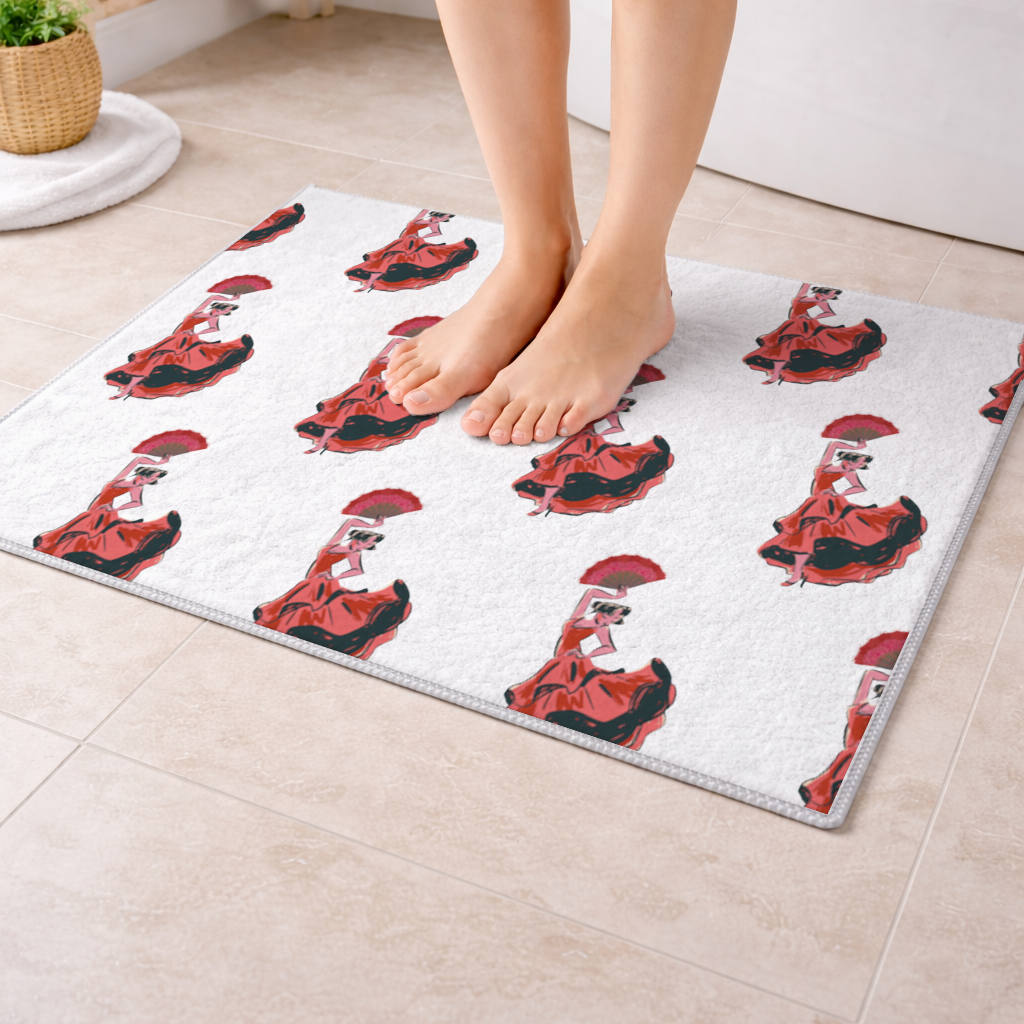Yelpazeli Flamenko Dansçısı İllüstrasyonu Banyo Halısı