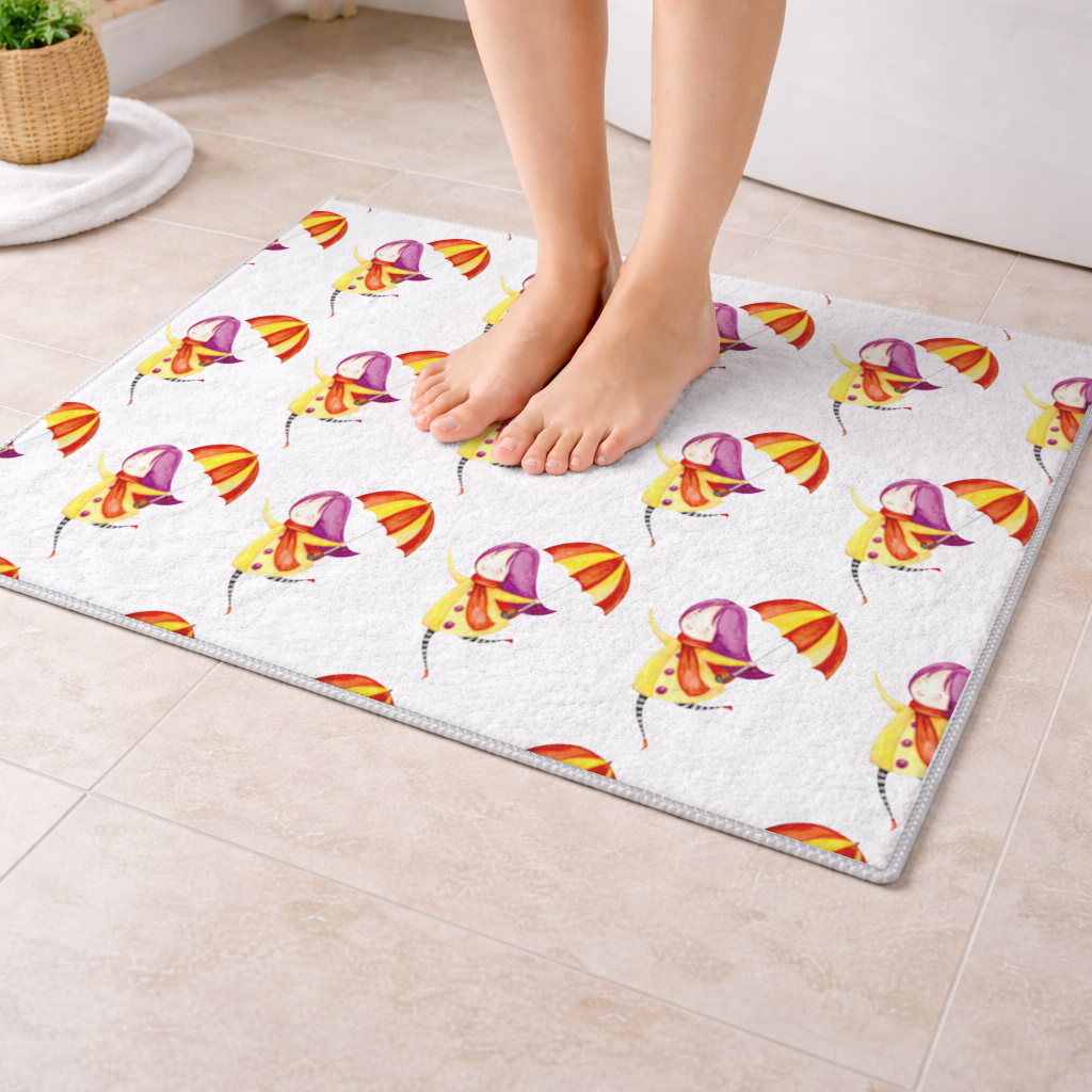 Şemsiyeli Neşeli Kız Çizimi Banyo Halısı