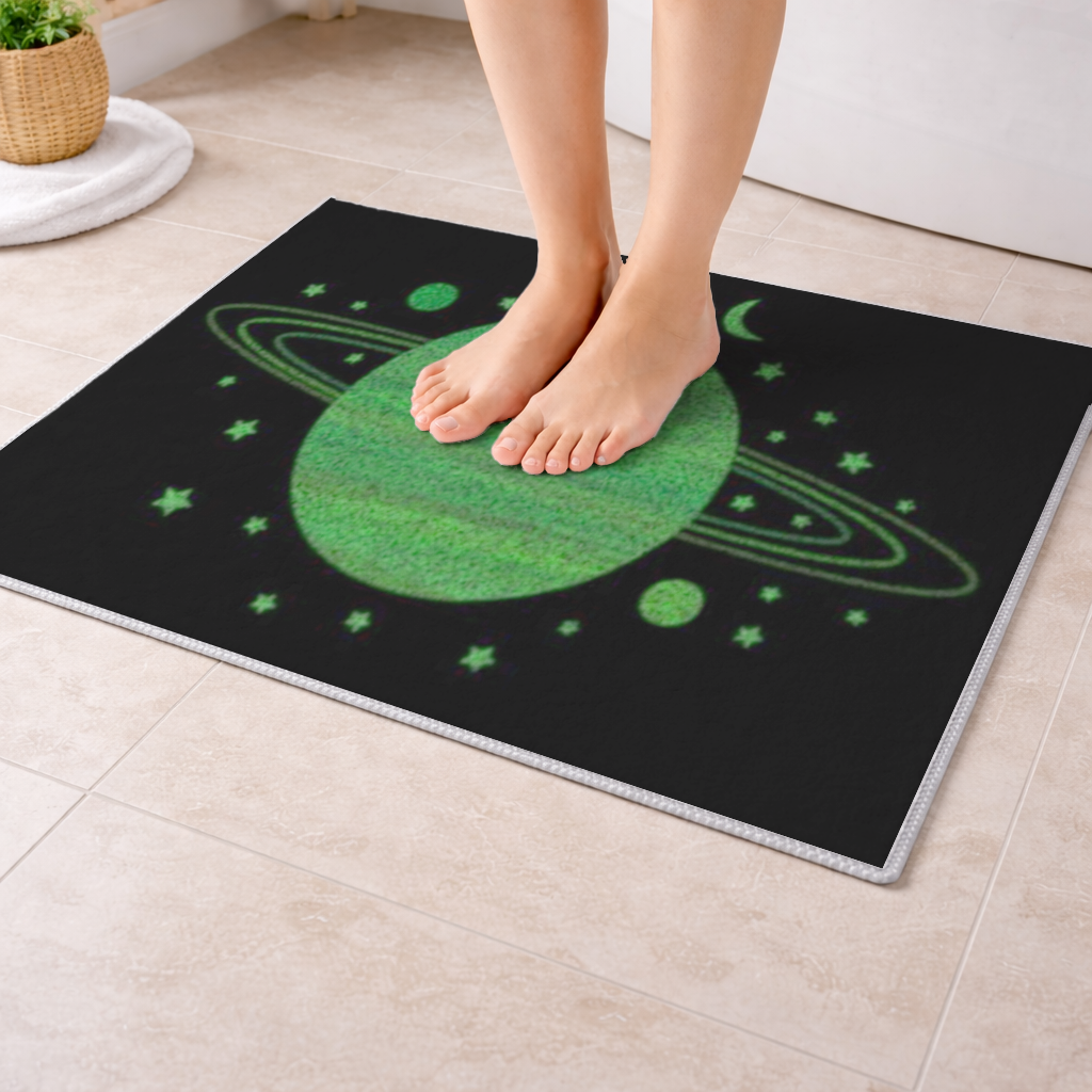 Green planets on a black background. 