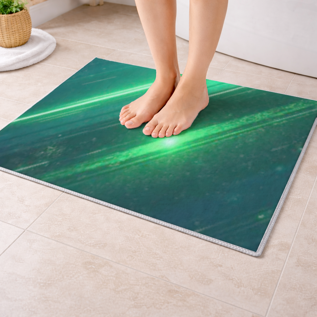 Green bright strips on black background. Bath Mat