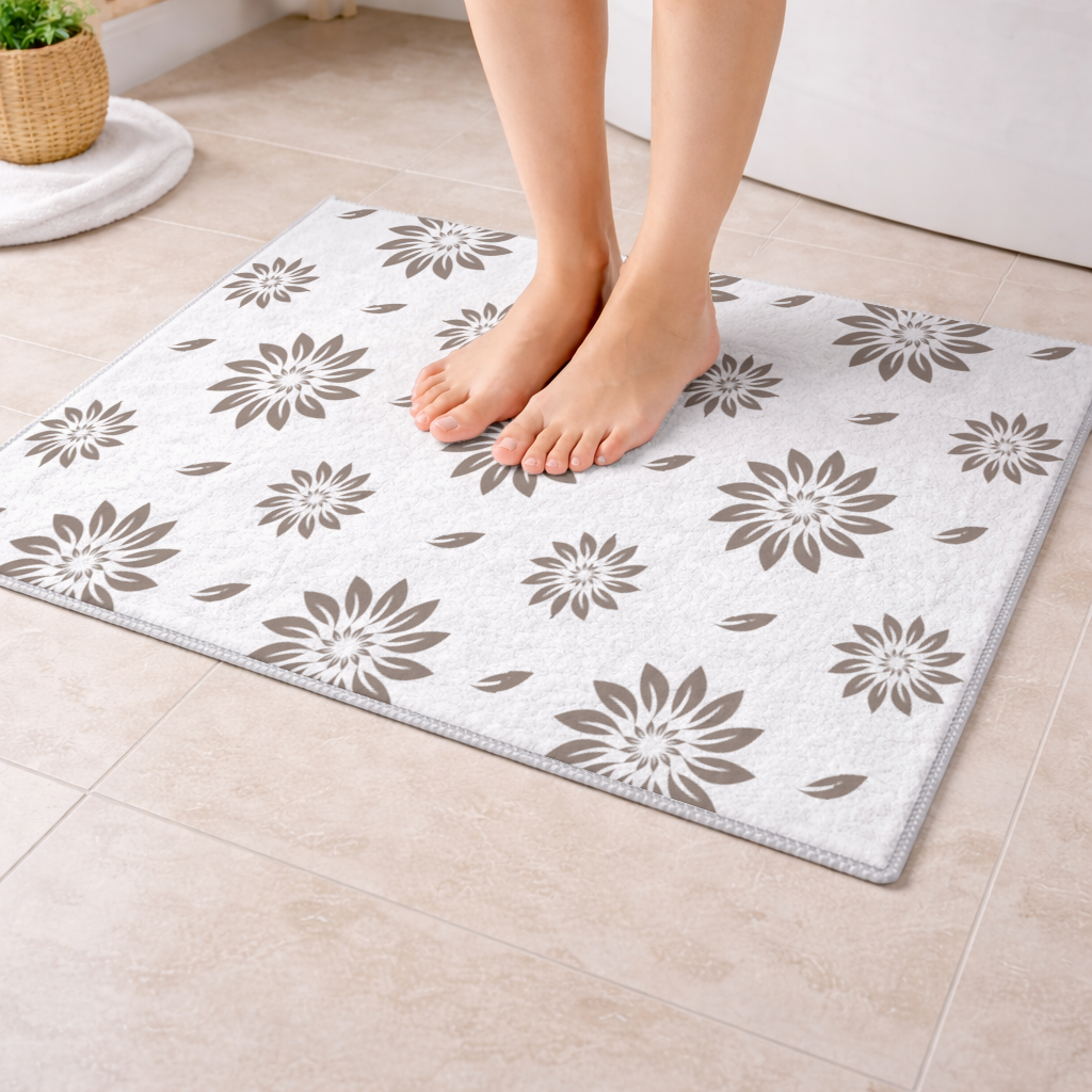 Minimalist Modern Kahverengi Çiçek Deseni Banyo Halısı