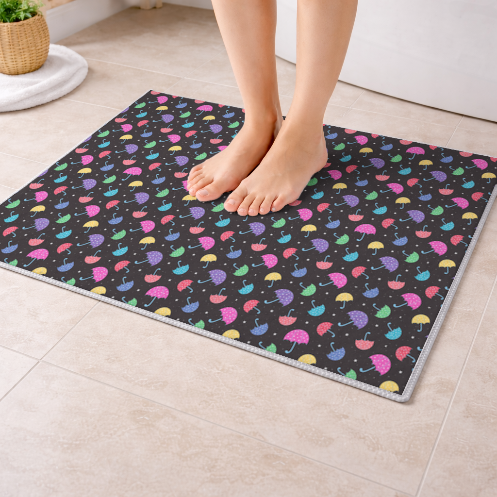 Colorful Heart Umbrellas Pattern Bath Mat
