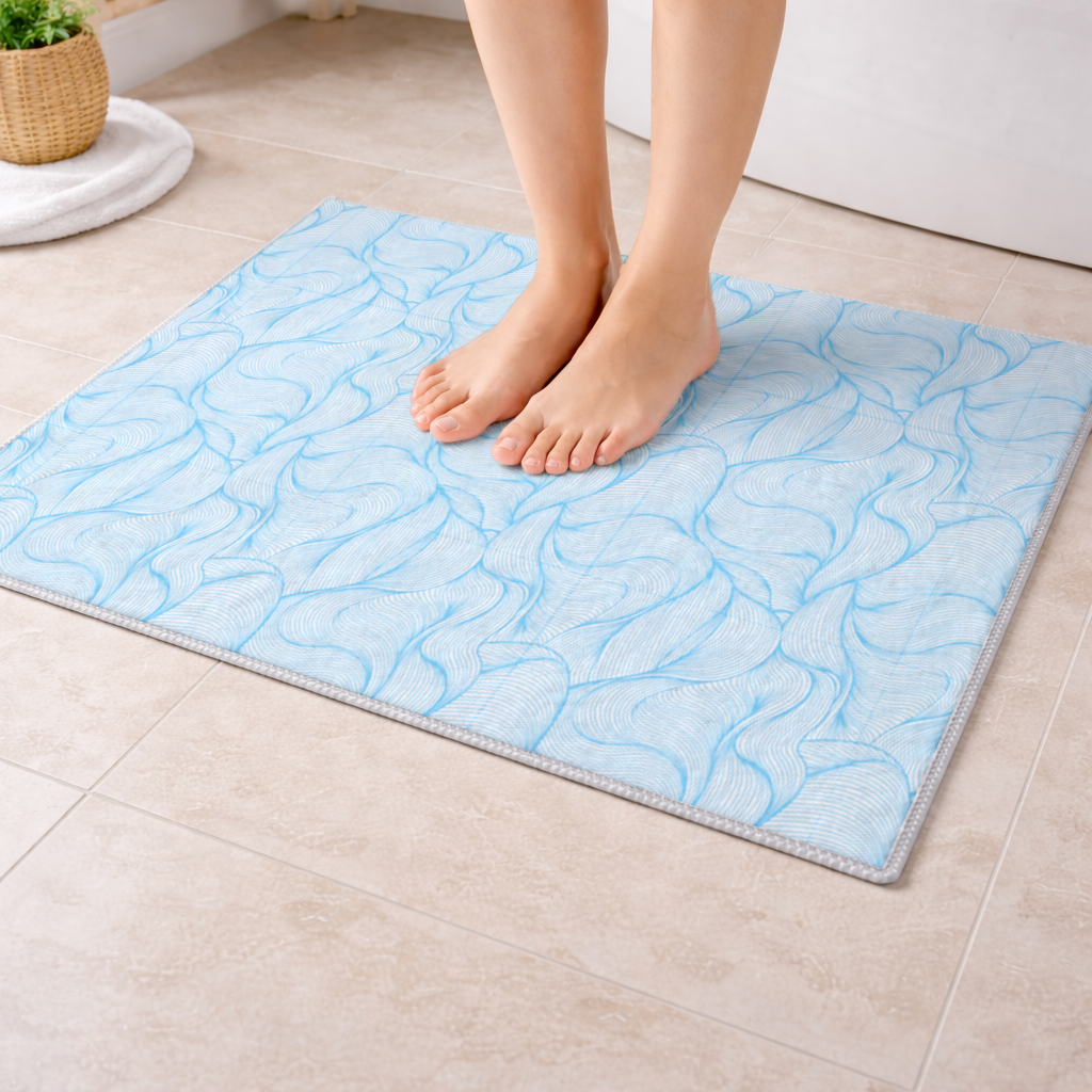 Blue Wavy Linear Abstract Pattern Bath Mat