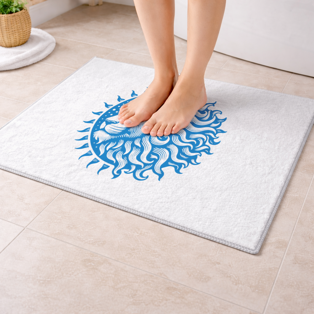 Leo Zodiac Sun and Moon Blue Motif Bath Mat