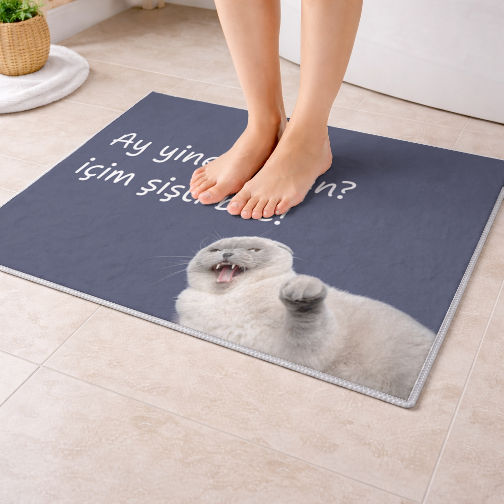 Relatable Grumpy Cat with Sarcastic Line Bath Mat