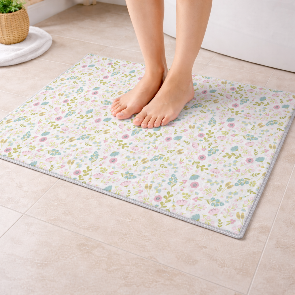 Pastel Spring Floral Bath Mat