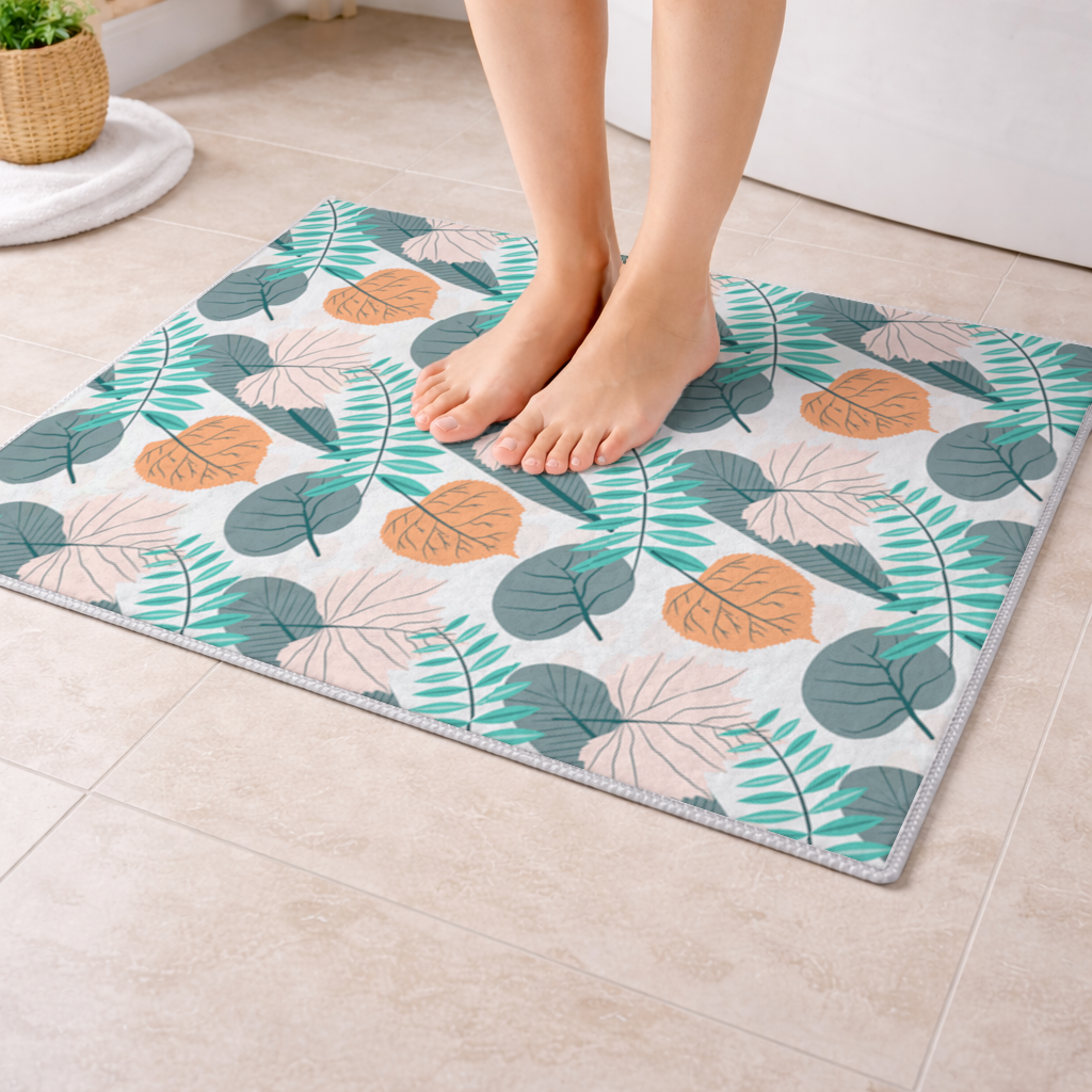 Modern Tropical Leaves Bath Mat