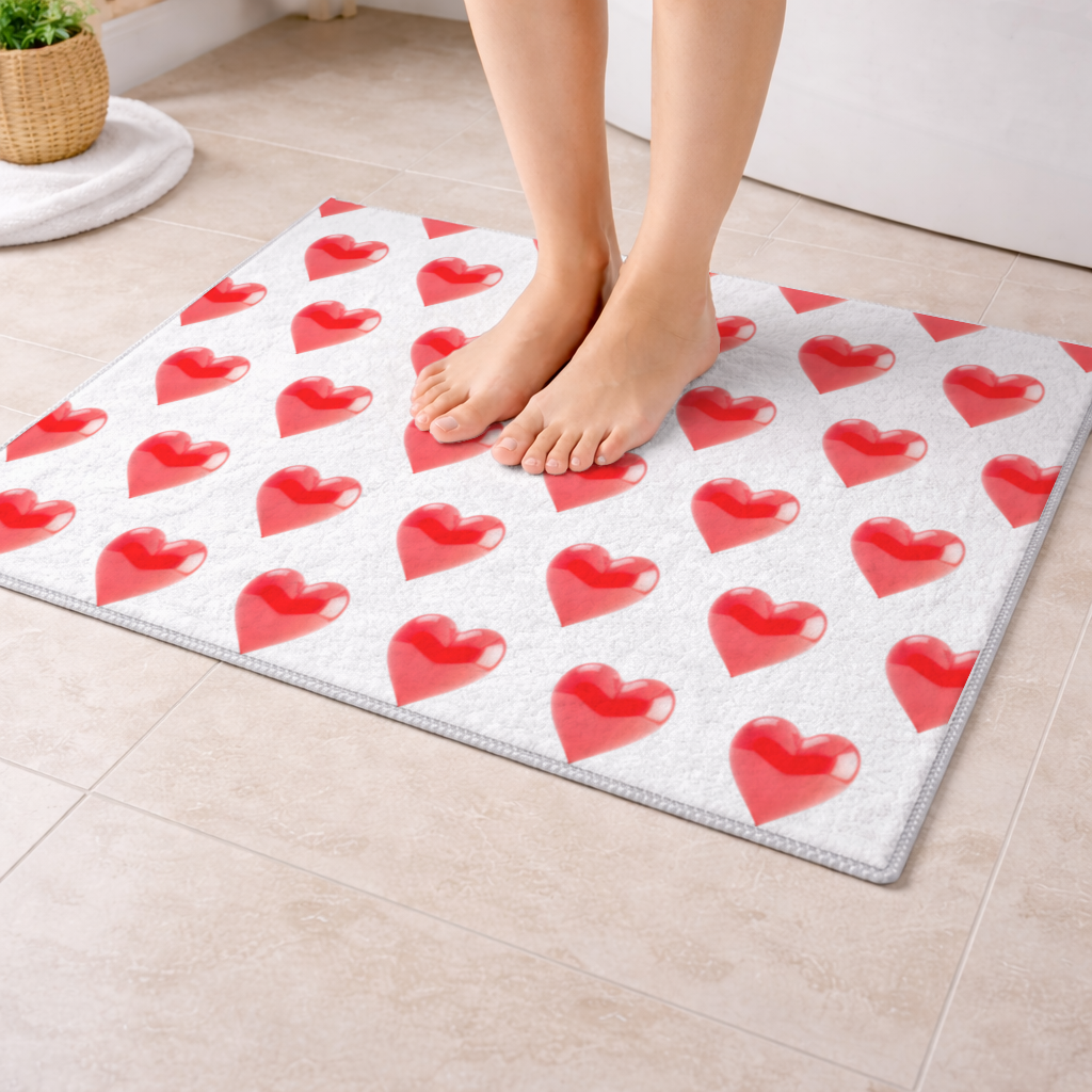 Glossy Red 3D Heart Bath Mat