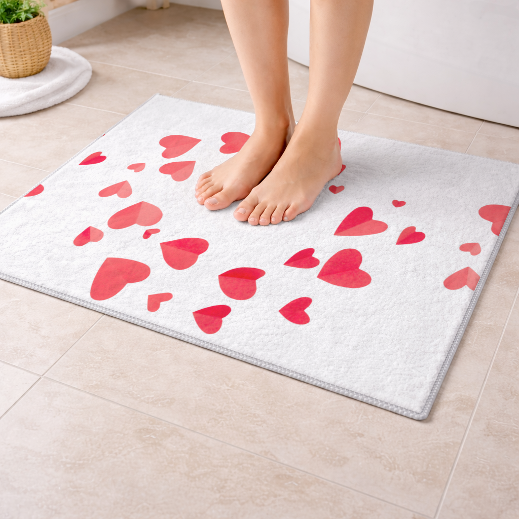 Red Hearts Frame Design Bath Mat