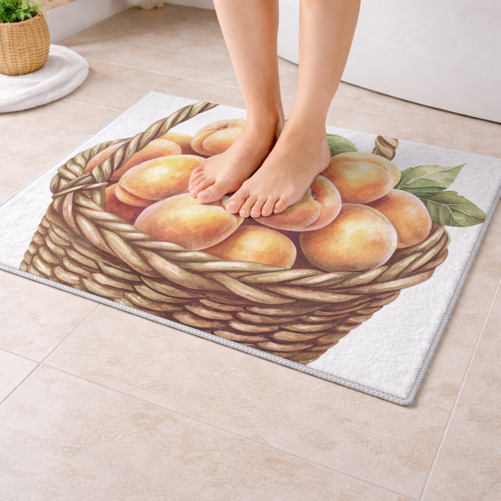 Fresh Peaches in Wicker Basket Bath Mat