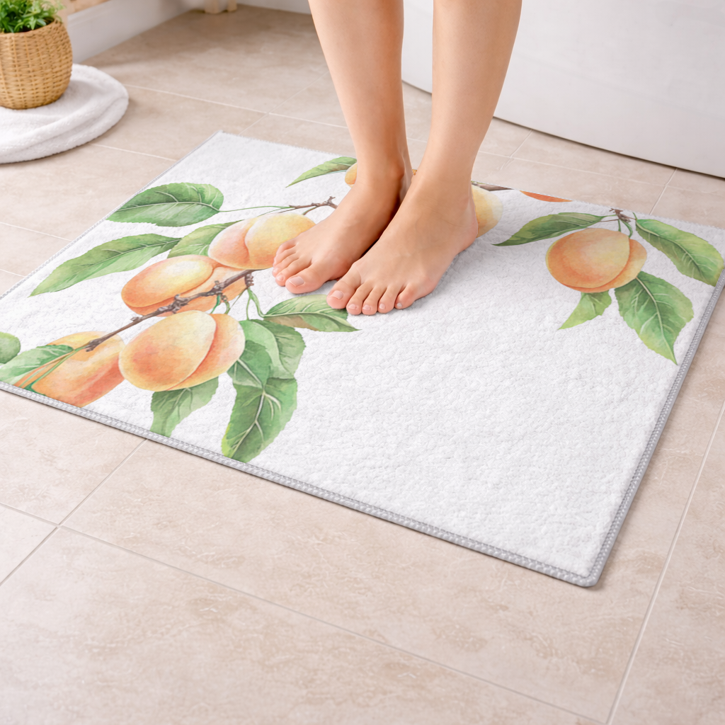 Ripe Orange Apricot Fruit Branch Bath Mat