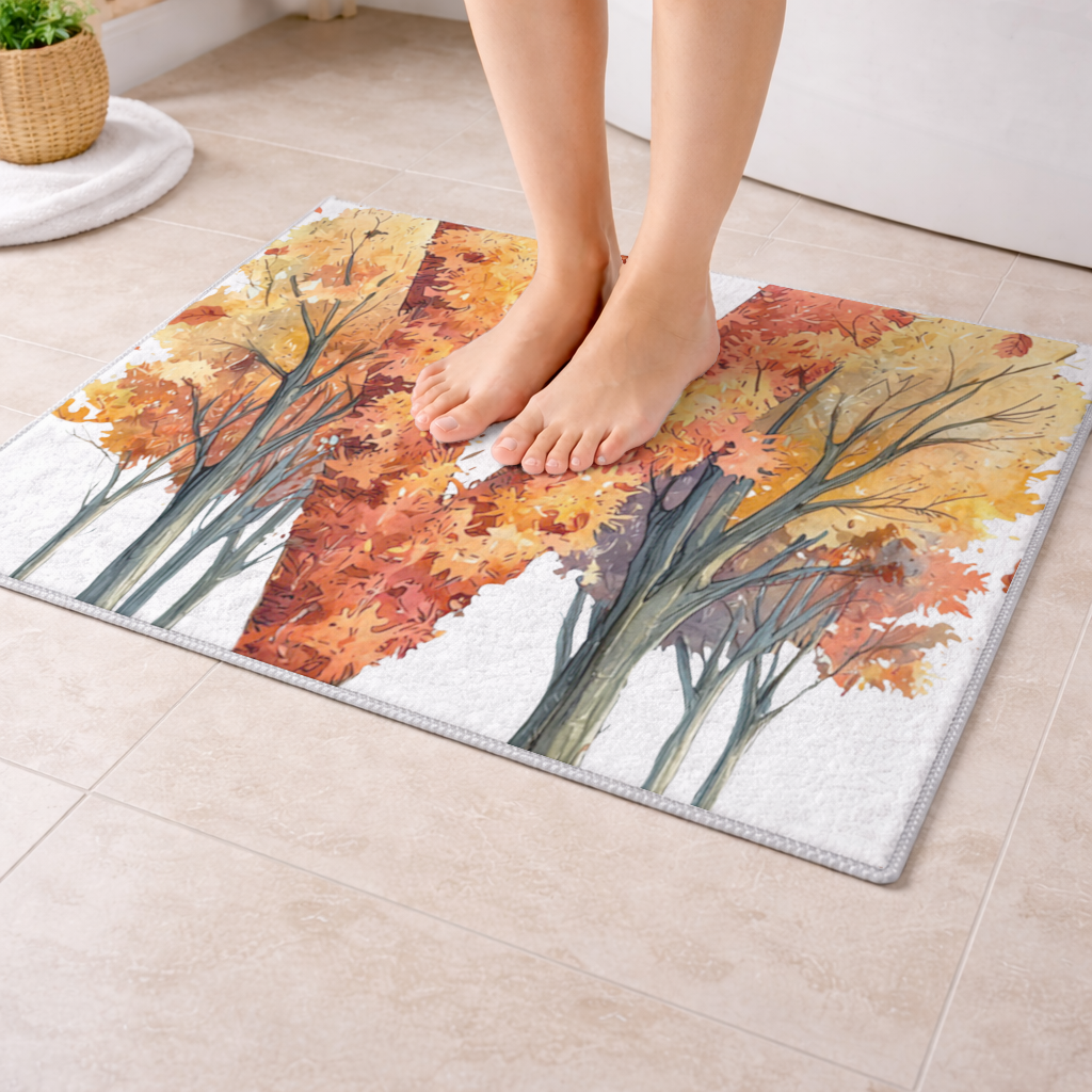 Orange Autumn Forest Letter M Bath Mat