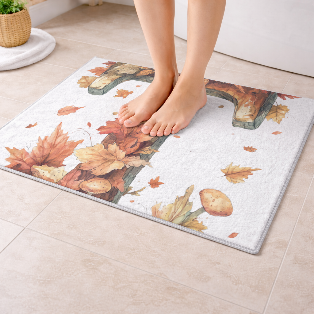 Autumn Leaf Wooden Letter T Bath Mat