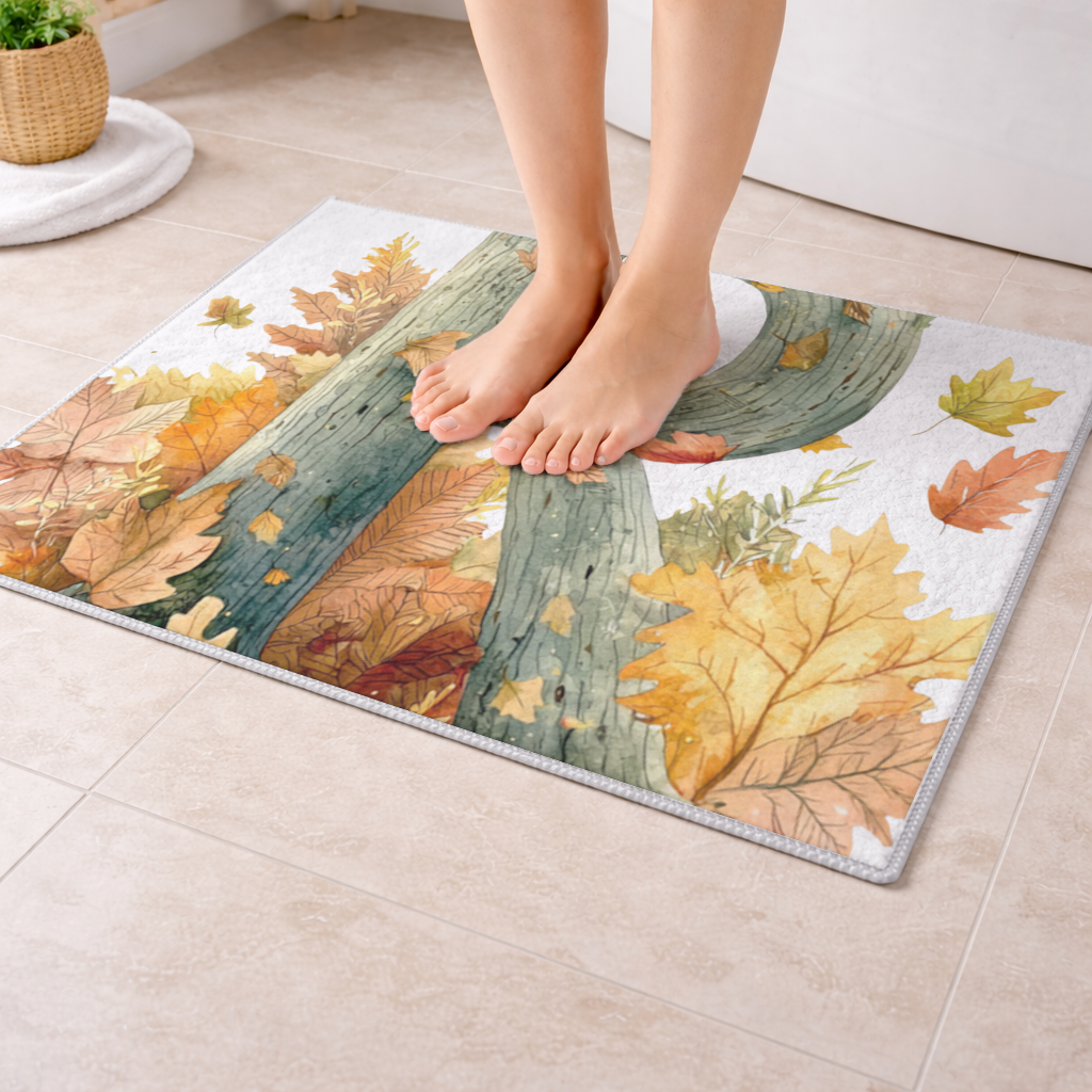 Autumn Letter R with Fall Leaves Bath Mat
