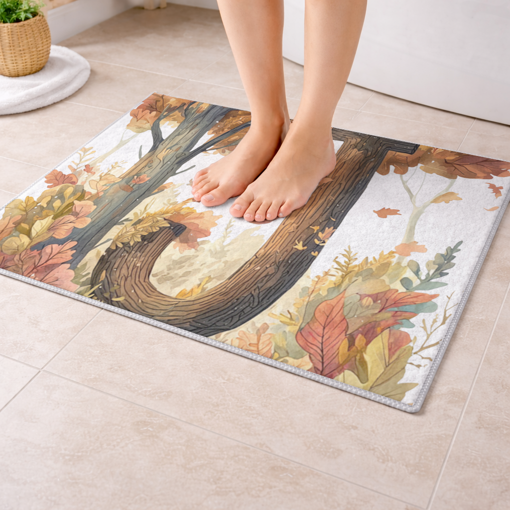 Fall Leaves Wooden Letter J Bath Mat