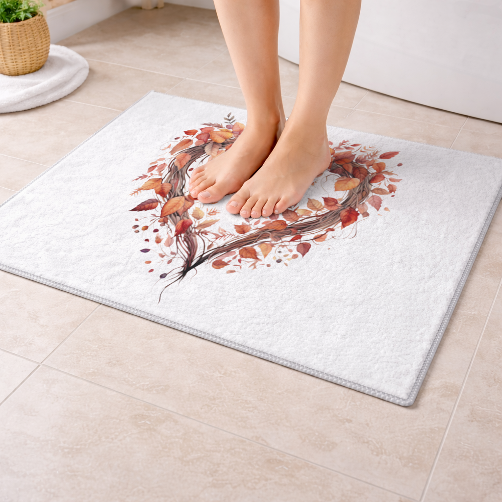 Autumn Leaves Heart Wreath Bath Mat