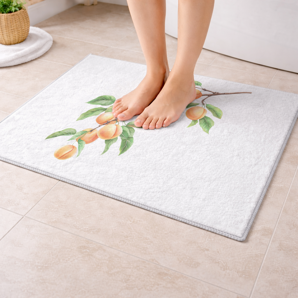 Ripe Orange Apricot Fruit Branch Bath Mat