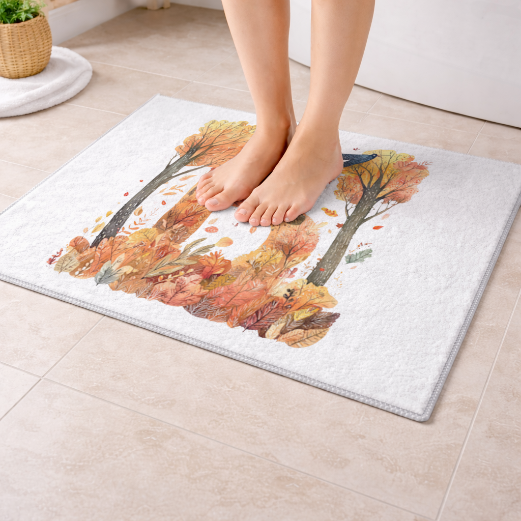 B Harfi Sonbahar Ağaçları Banyo Halısı