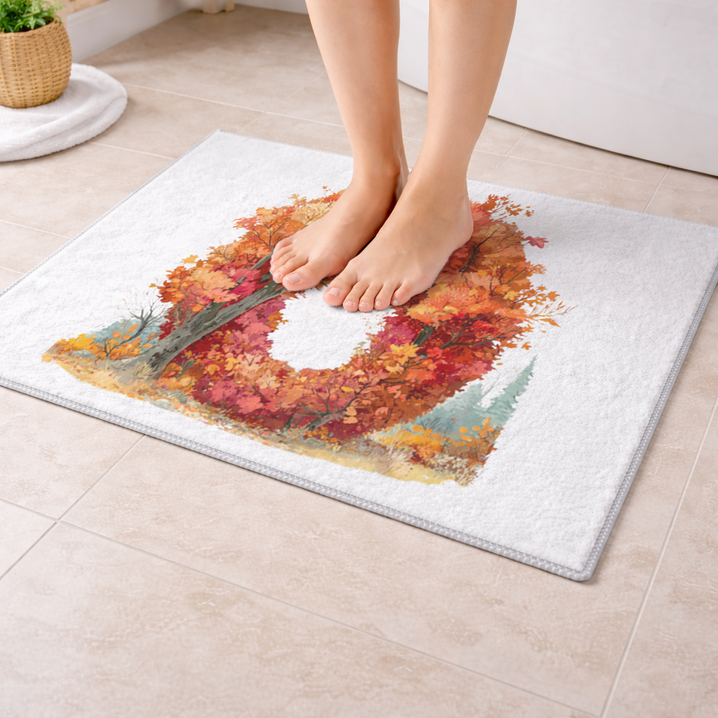 Sonbahar Yapraklı O Harfi Banyo Halısı