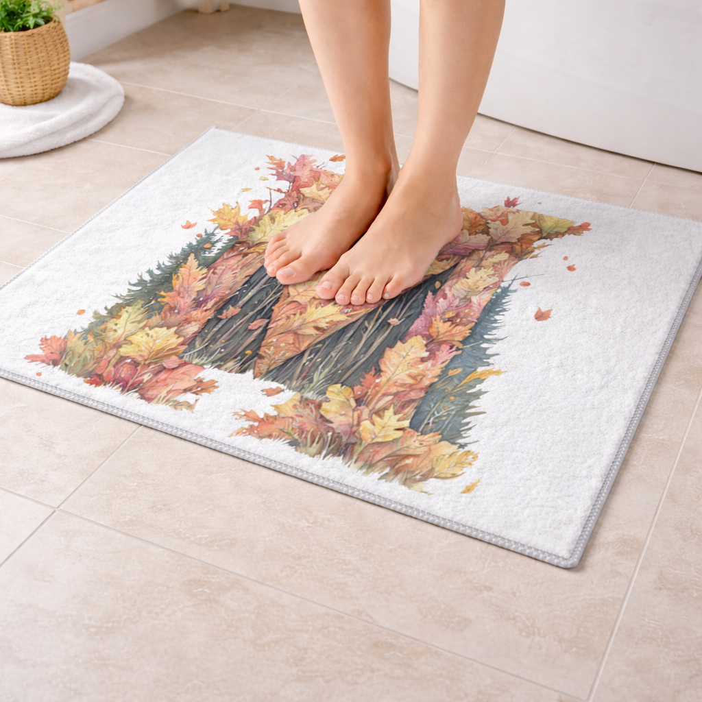 Sonbahar Yapraklı M Harfi Banyo Halısı