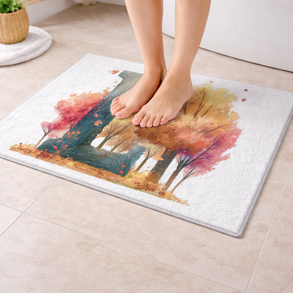 Sonbahar Ormanı L Harfi Banyo Halısı