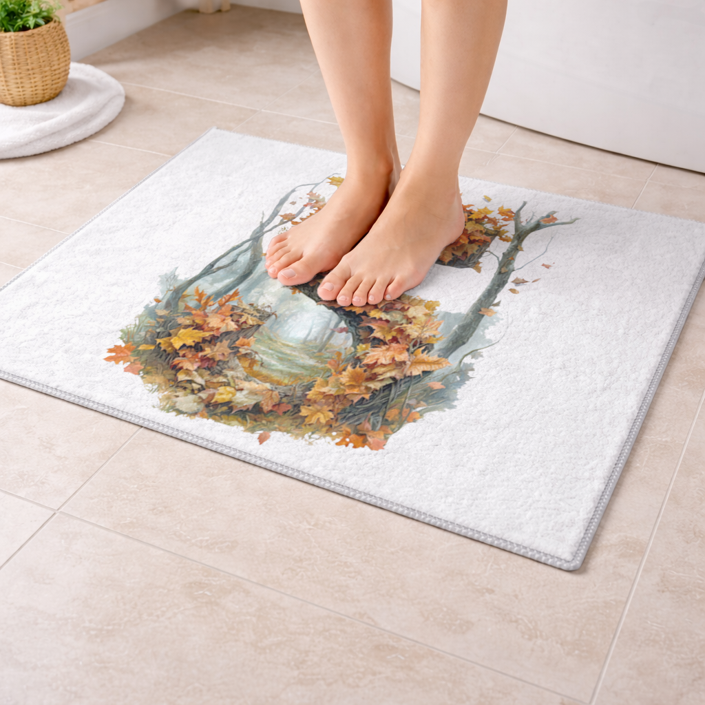 Sonbahar Yapraklı Orman S Harfi Banyo Halısı