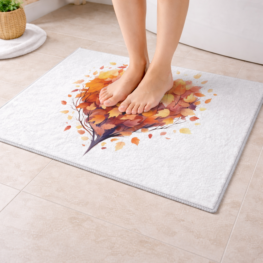 Sonbahar Yapraklı Kalp Banyo Halısı