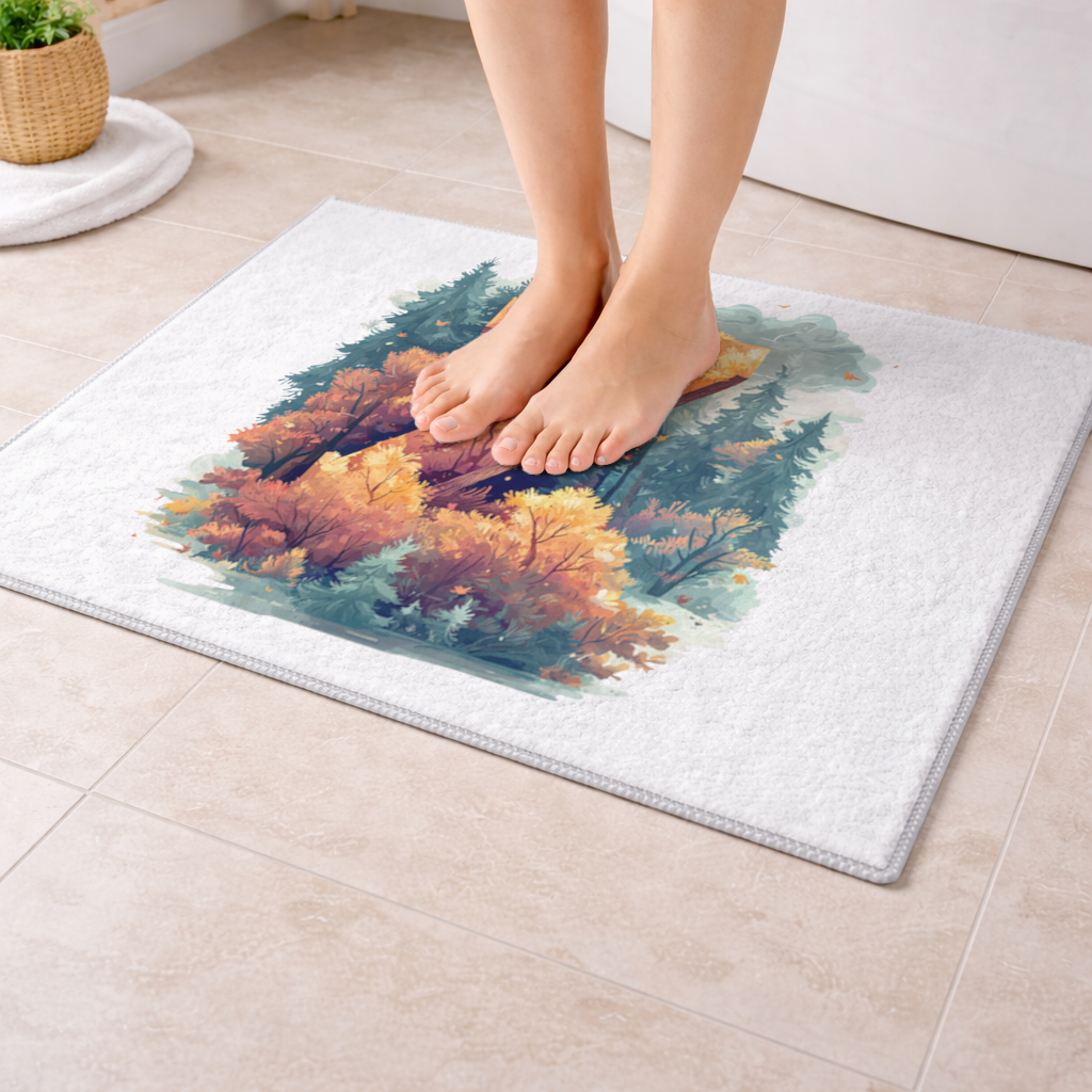 Sonbahar Yapraklı Orman Z Harfi Banyo Halısı